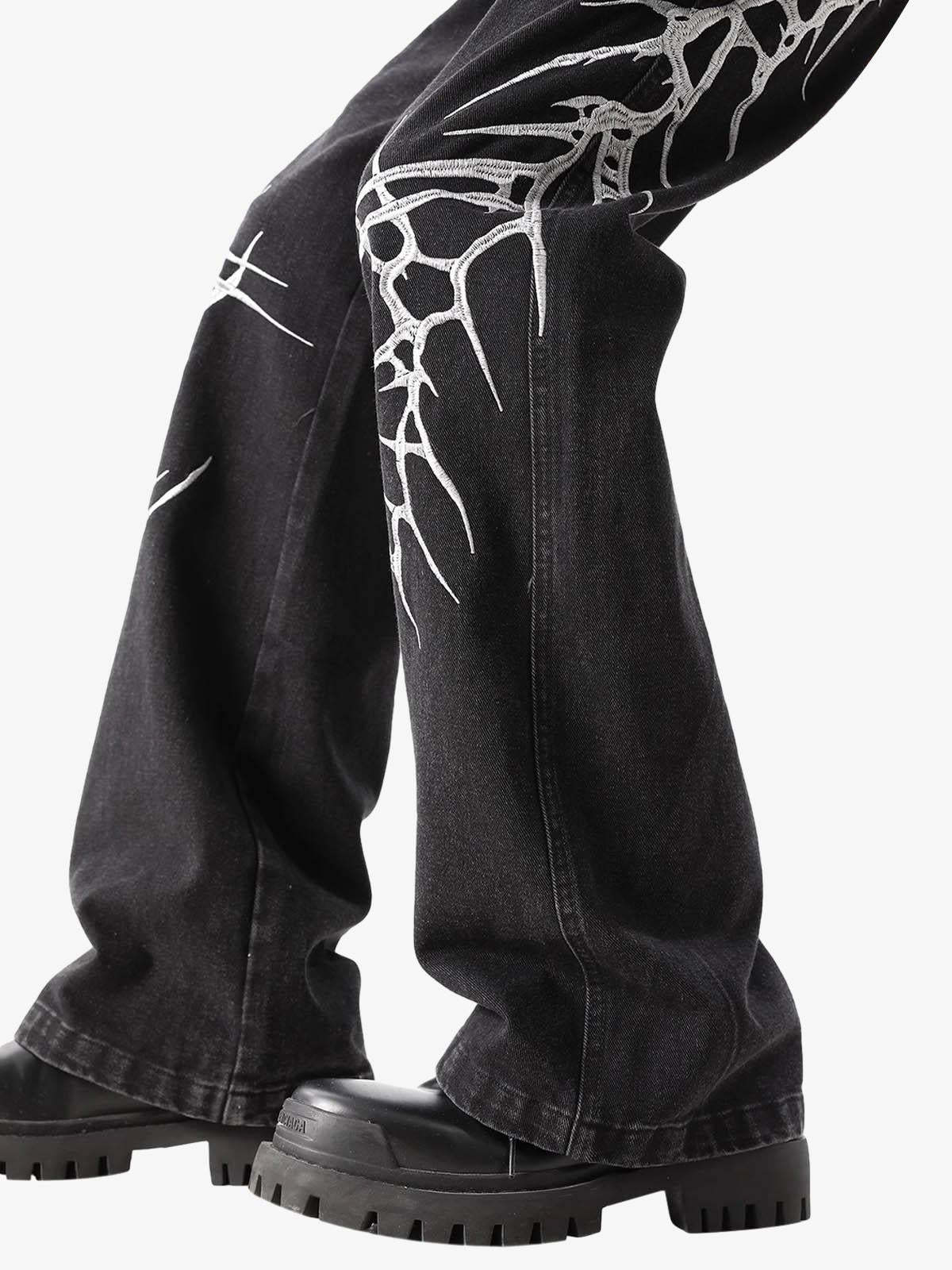 Graphic Embroidered Straight Jeans - 2280-Fineriform