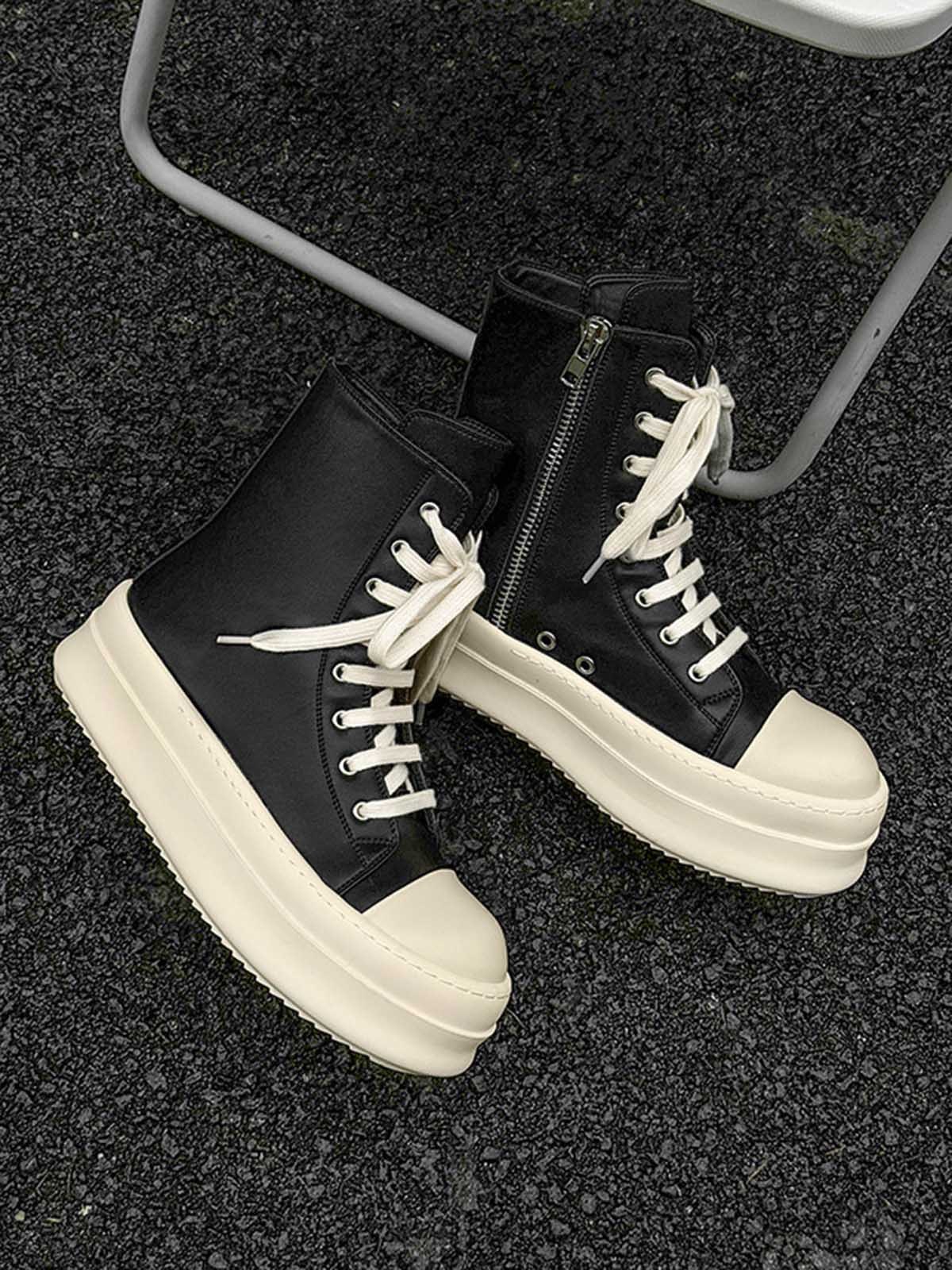 Rubber Sole High-Top Side Zipper Platform Sneakers - 2273-Fineriform