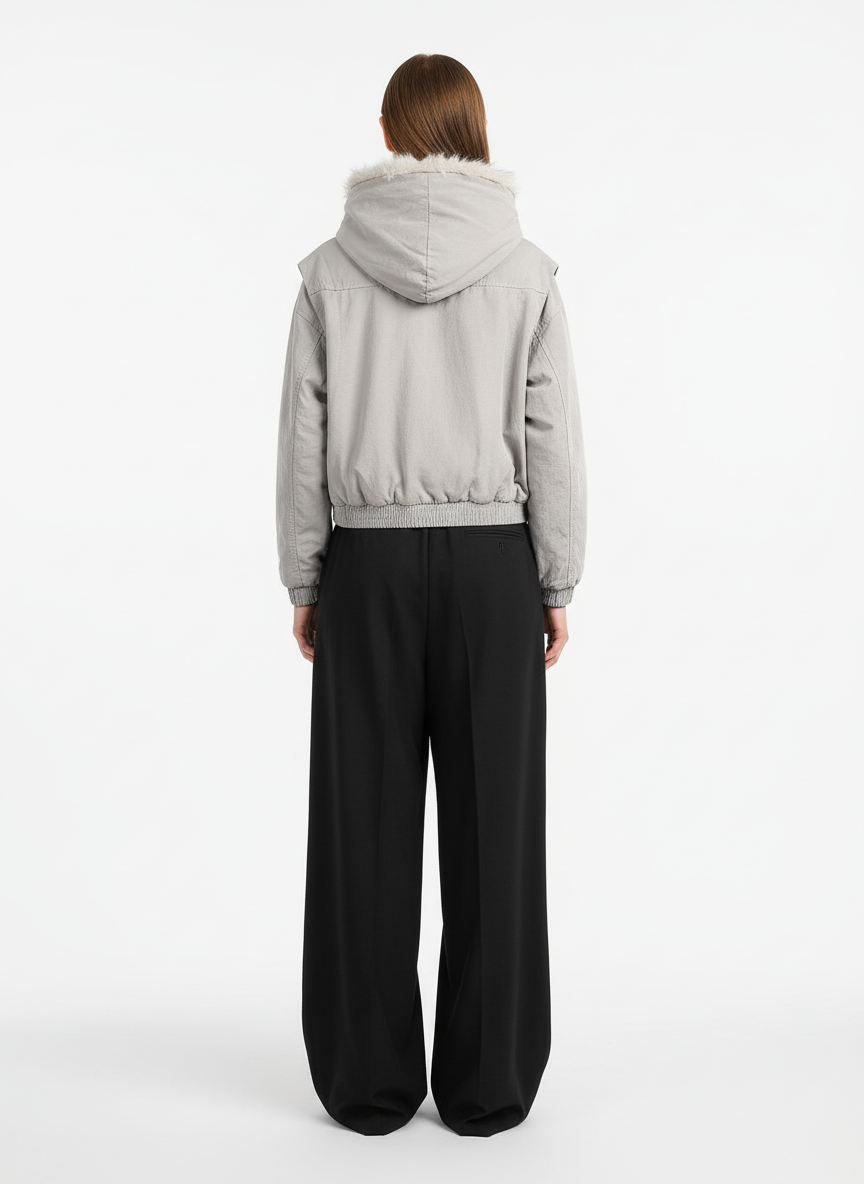 Spliced Fur Hooded Quilted Jacket - 2285-Fineriform