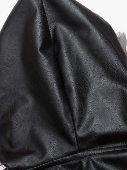 Deconstructed Multi Pocket Fur Hooded PU Leather Jacket-Fineriform