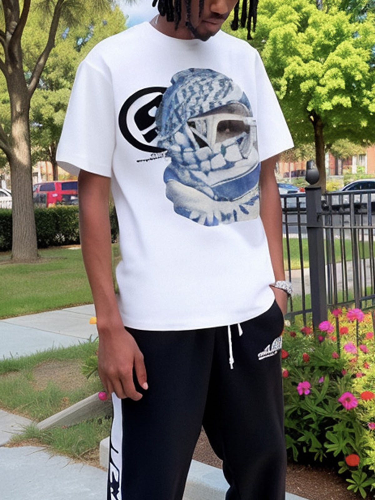 Masked Portrait Graphic T-Shirt-Fineriform