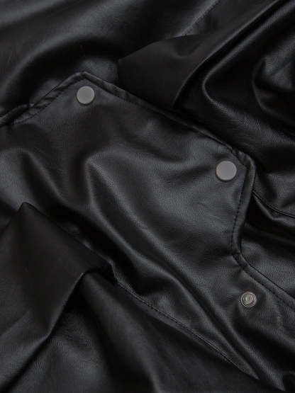 Deconstructed Multi Pocket Fur Hooded PU Leather Jacket-Fineriform