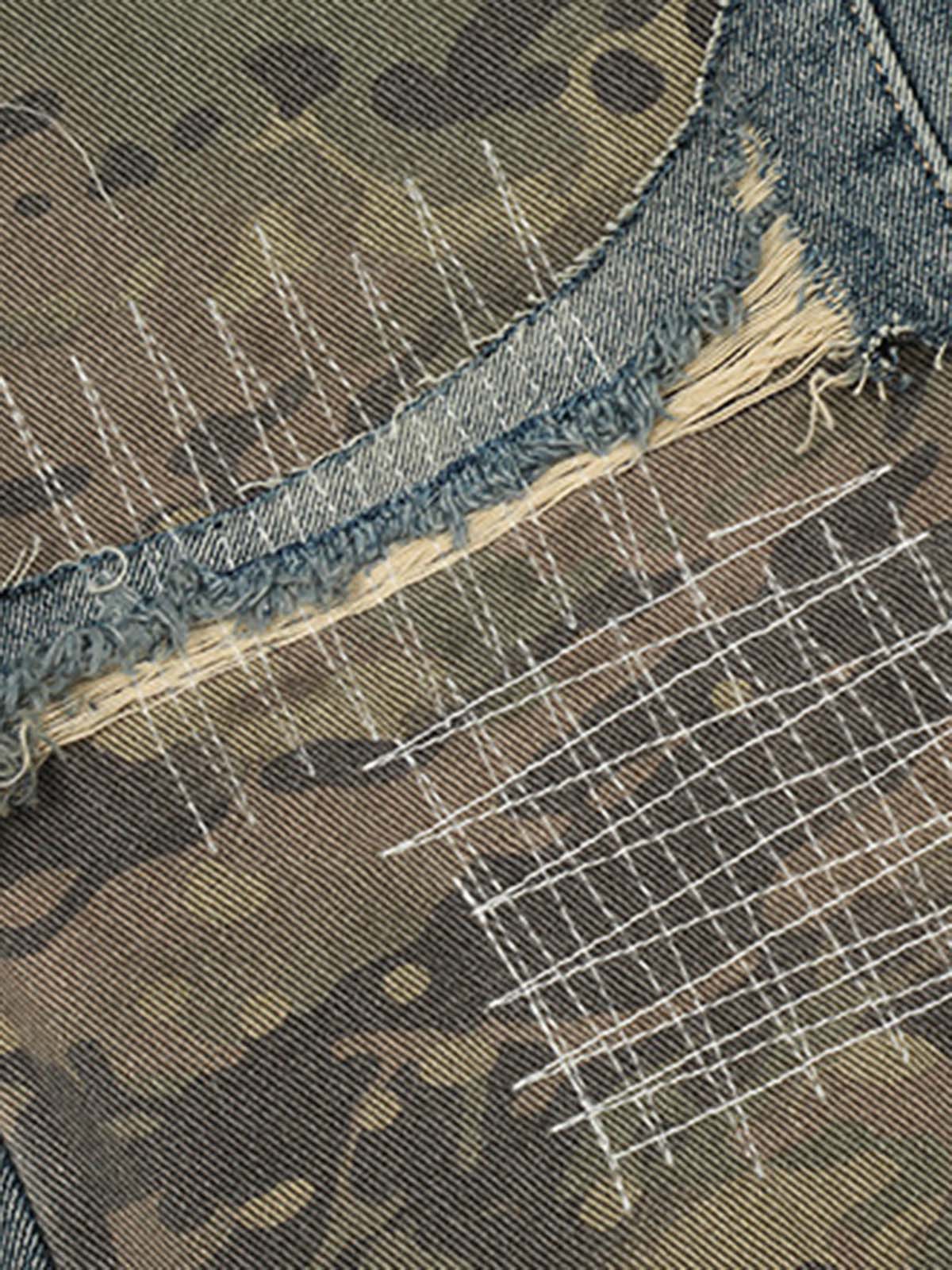 Ripped Camouflage Patchwork Baggy Jeans-Fineriform