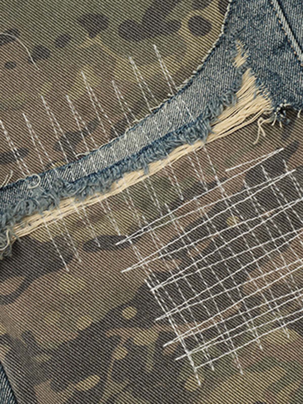 Ripped Camouflage Patchwork Baggy Jeans-Fineriform
