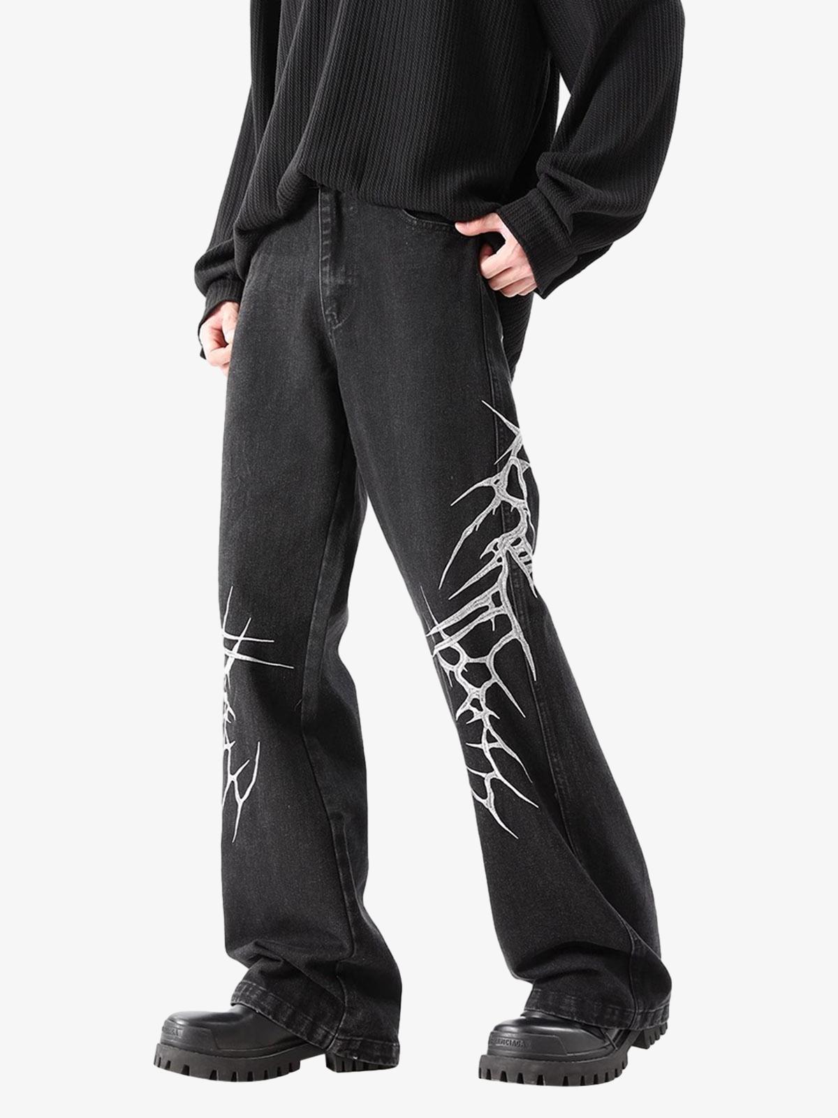 Graphic Embroidered Straight Jeans - 2280-Fineriform