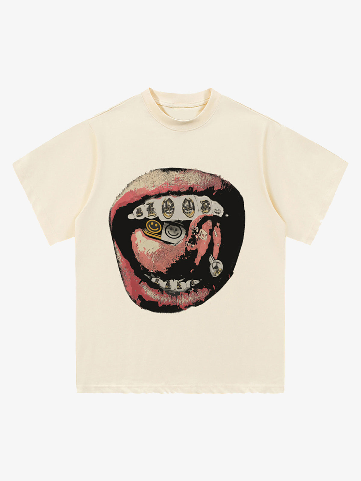 Street Retro Washed Lip Print T-shirt-Fineriform