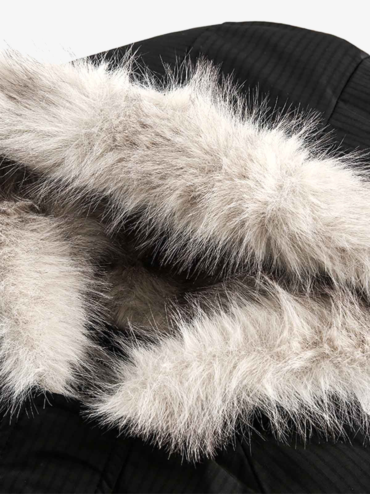 Retro Fur Hooded Fleece Bomber Jacket - 2478-Fineriform