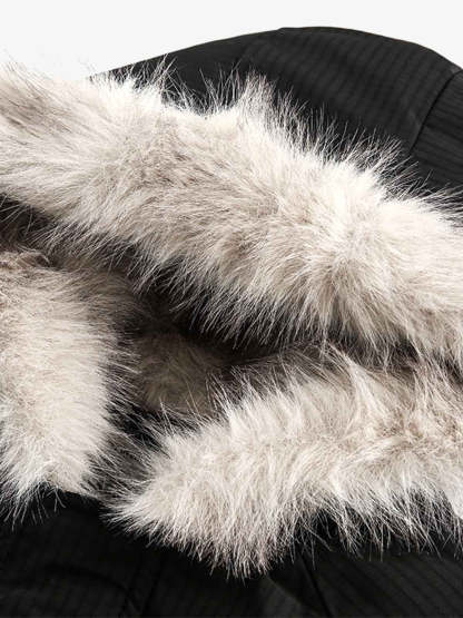 Retro Fur Hooded Fleece Bomber Jacket - 2478-Fineriform