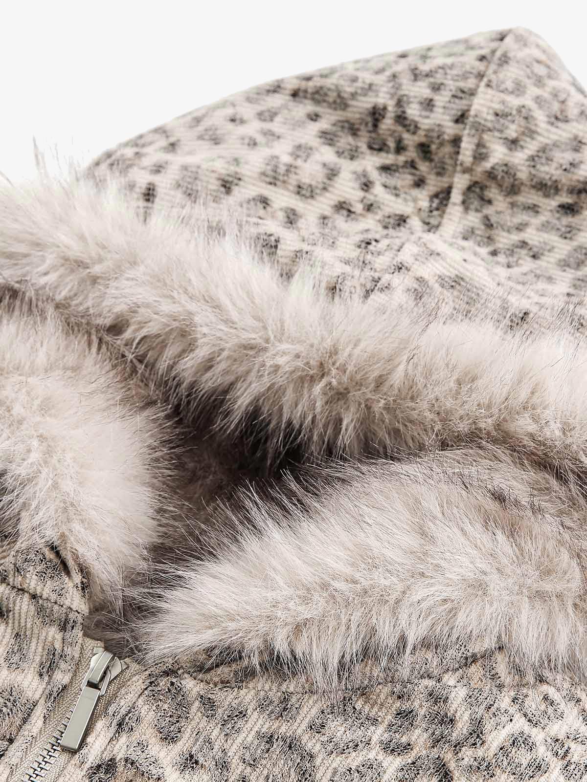 Cotton Cheetah Print Mink Fur Hooded Jacket - 2270-Fineriform