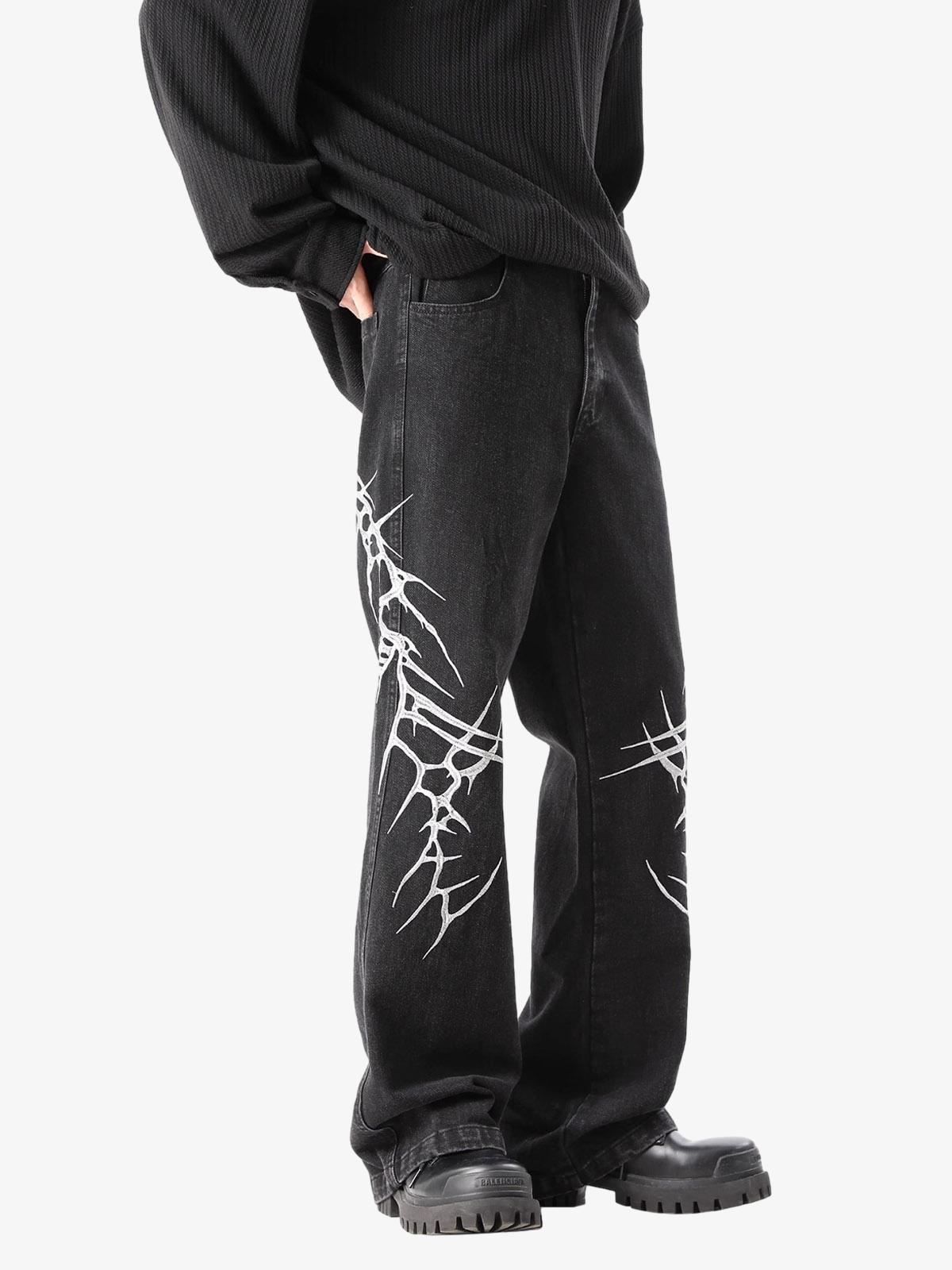 Graphic Embroidered Straight Jeans - 2280-Fineriform