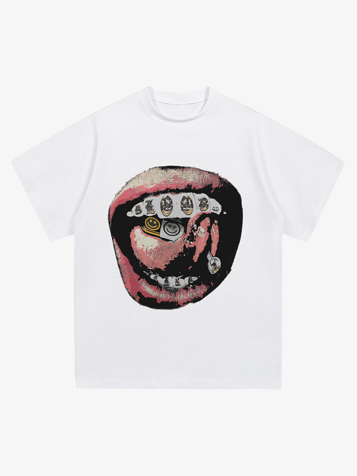 Street Retro Washed Lip Print T-shirt-Fineriform