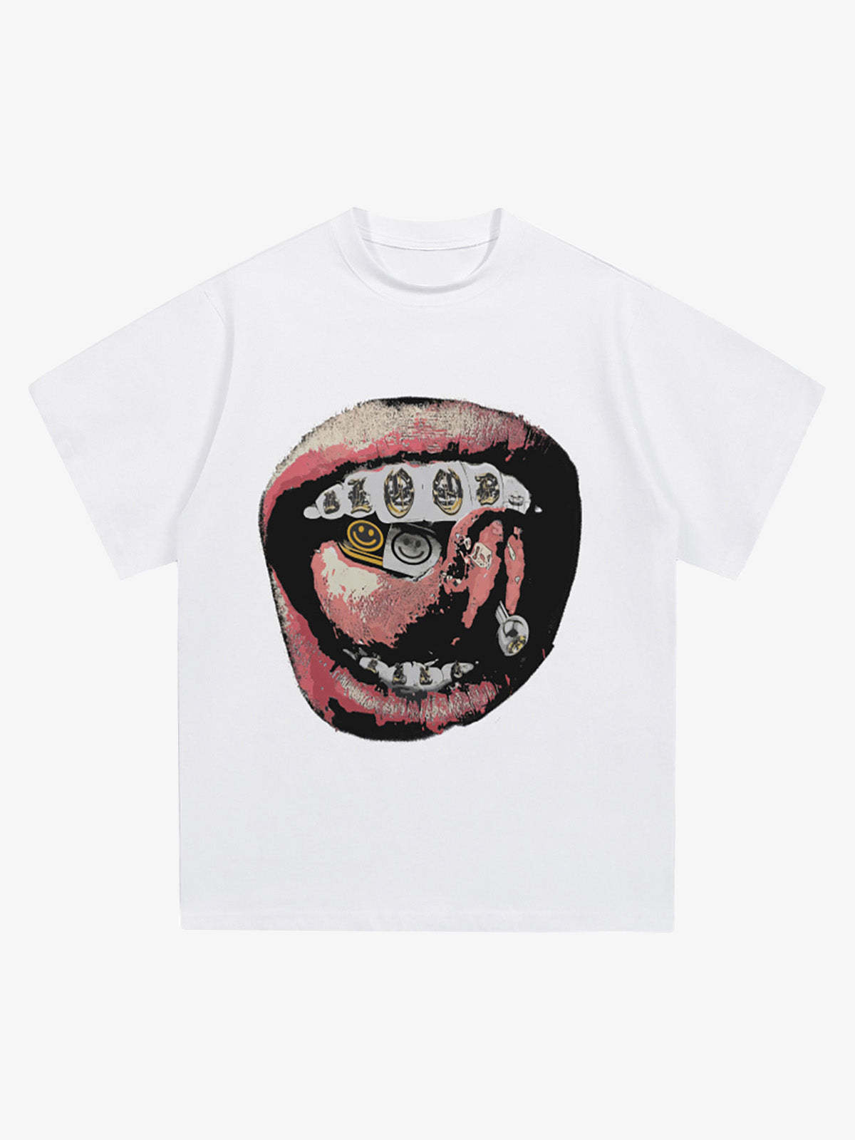Street Retro Washed Lip Print T-shirt-Fineriform