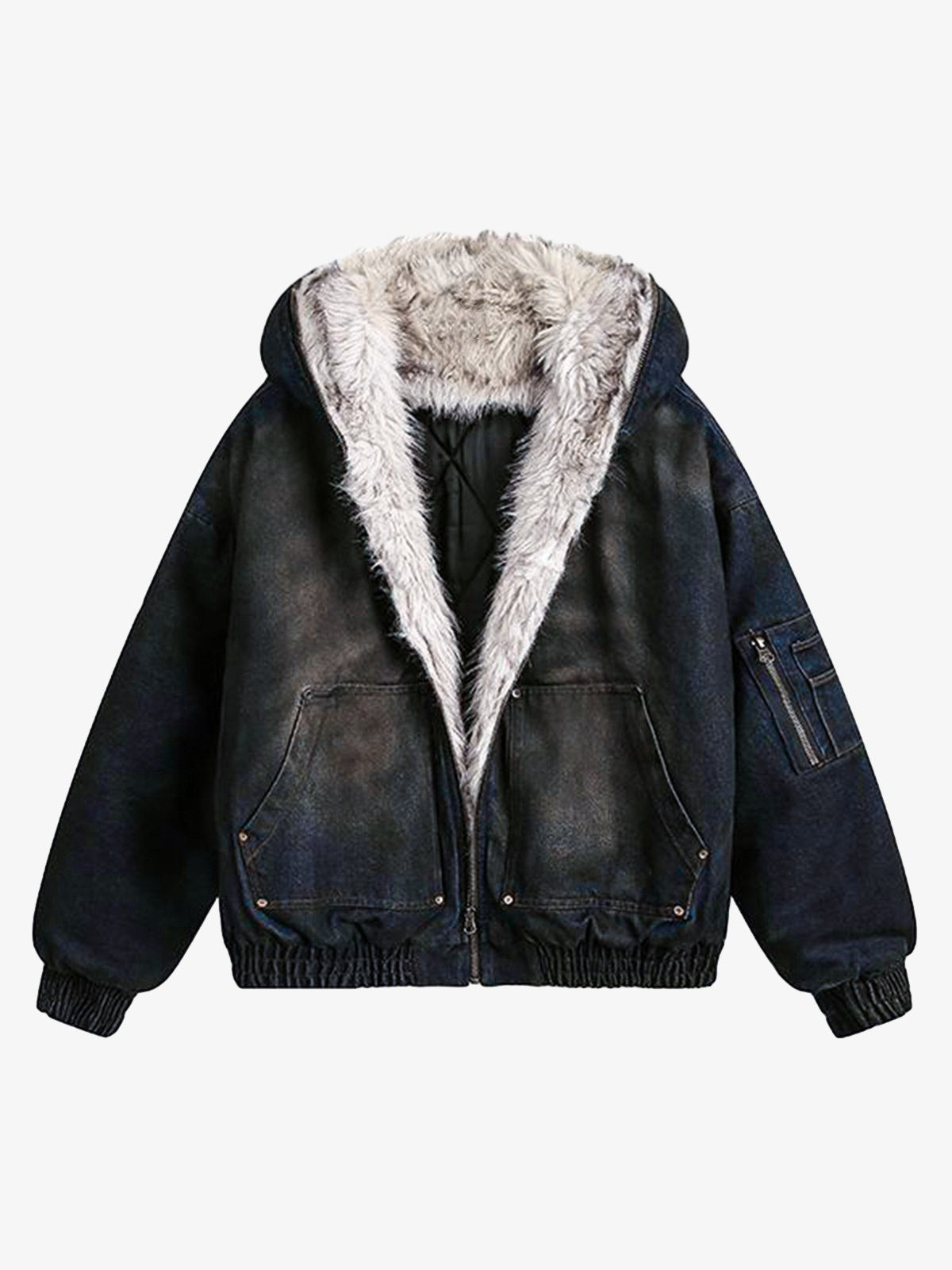 Cotton Washed Fur Hooded Jacket - 2265-Fineriform