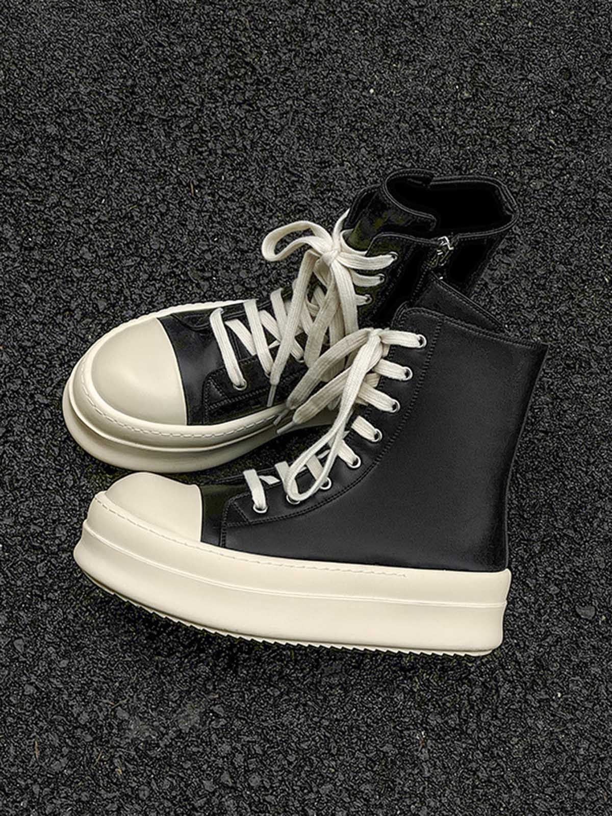 Rubber Sole High-Top Side Zipper Platform Sneakers - 2273-Fineriform