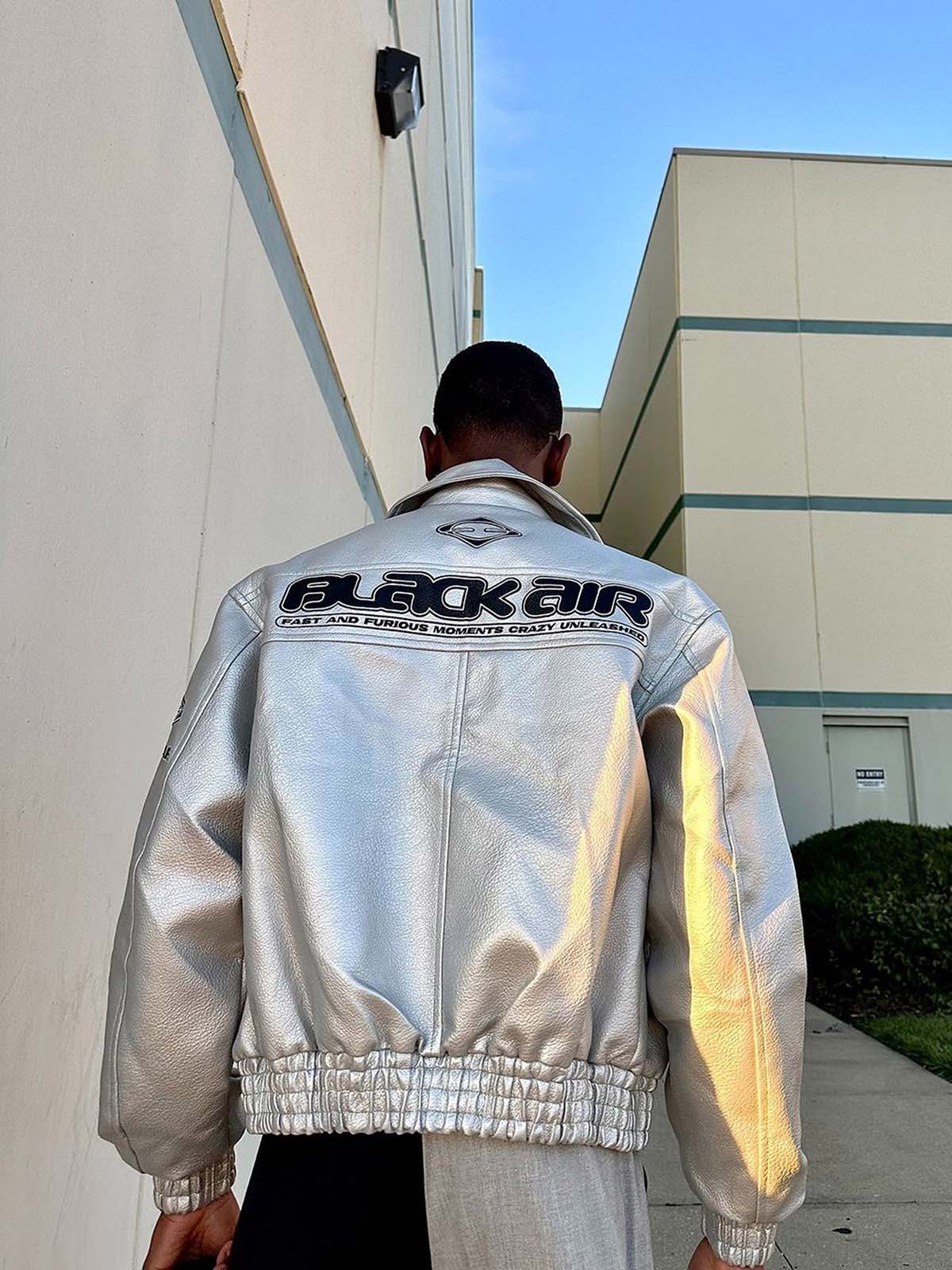 Faux Leather Vintage Street Black Air Jacket - 1821-Fineriform