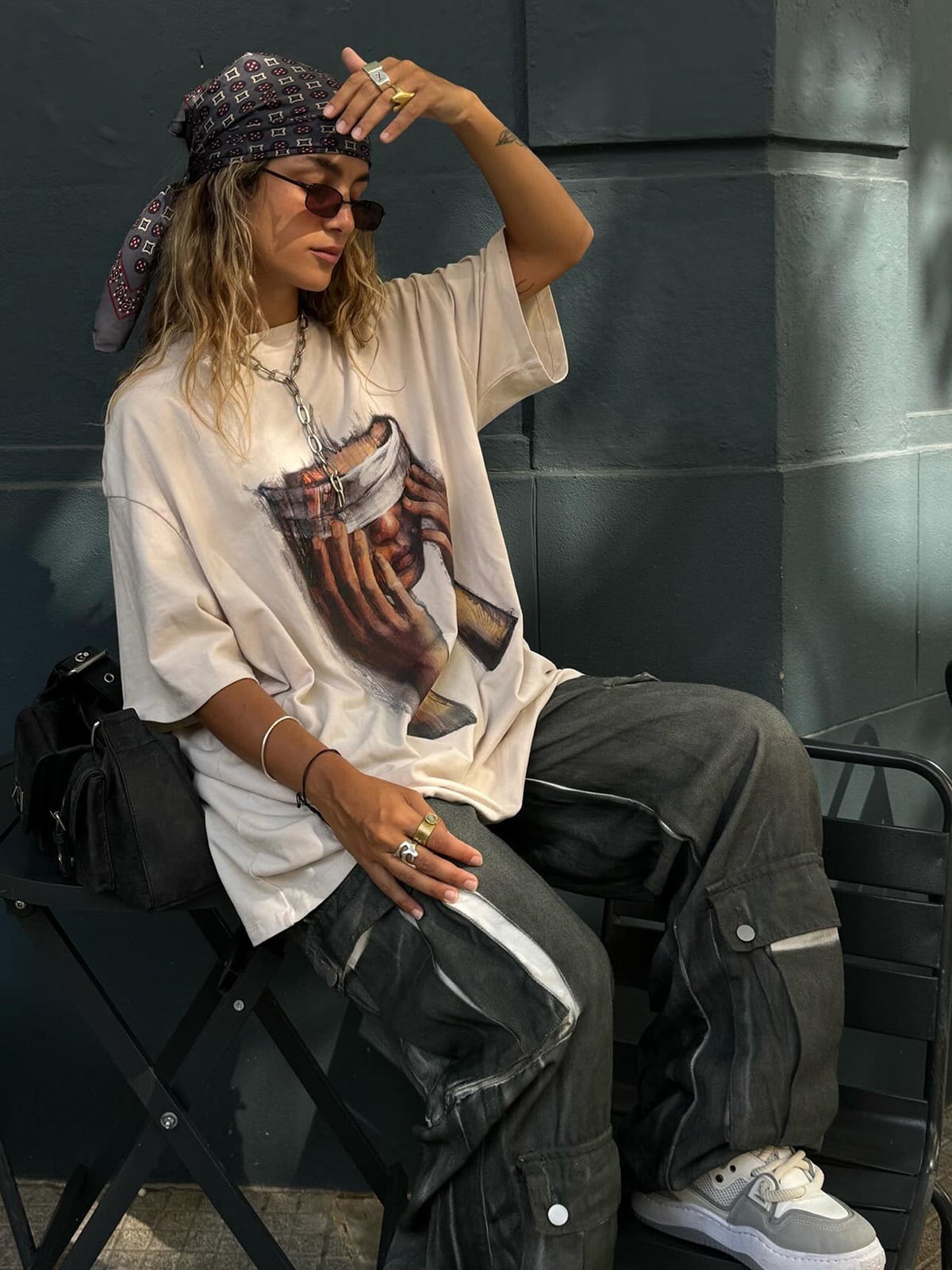 Thesupermade American Tide Loose Print Round Neck T-shirt -1640-Fineriform