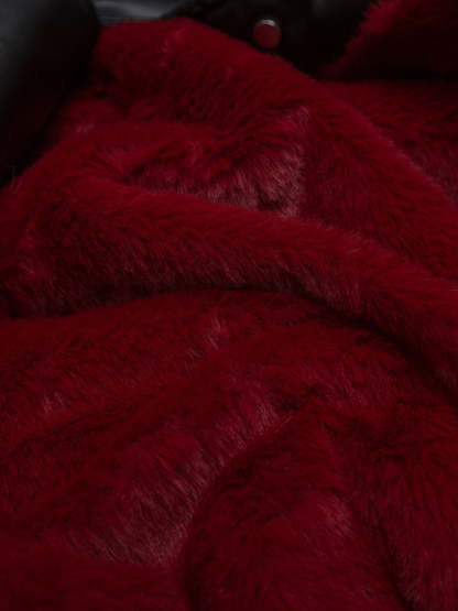 Deconstructed Multi Pocket Fur Hooded PU Leather Jacket-Fineriform