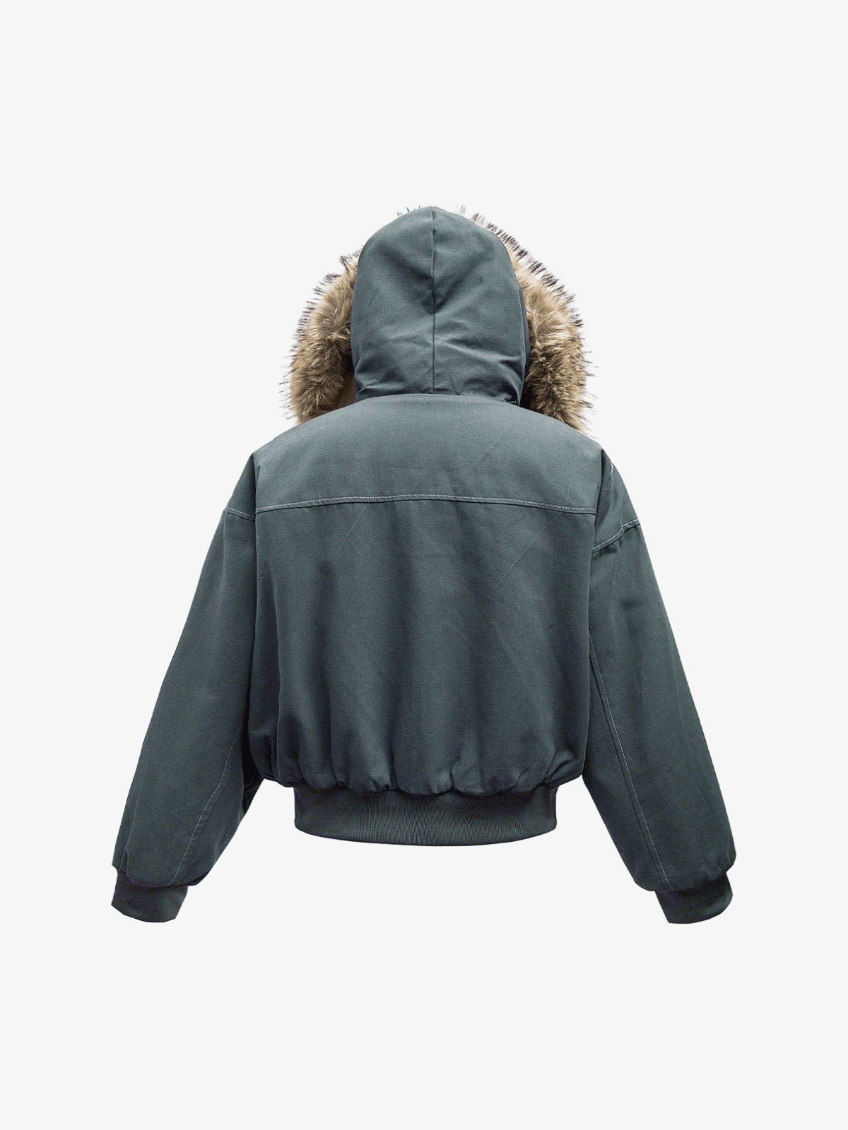 Faux Fur Lined Zip Up Hooded Bomber Jacket-Fineriform