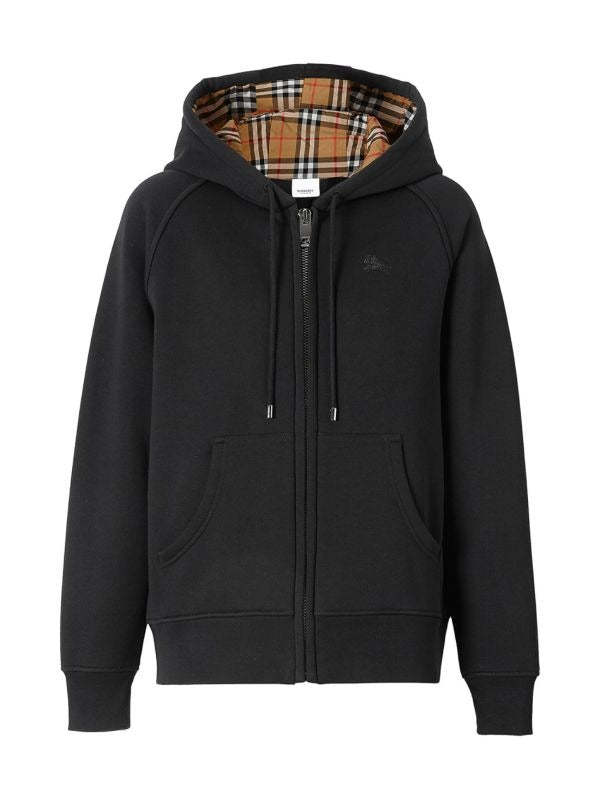 Checkered Hood Zip-Up Black