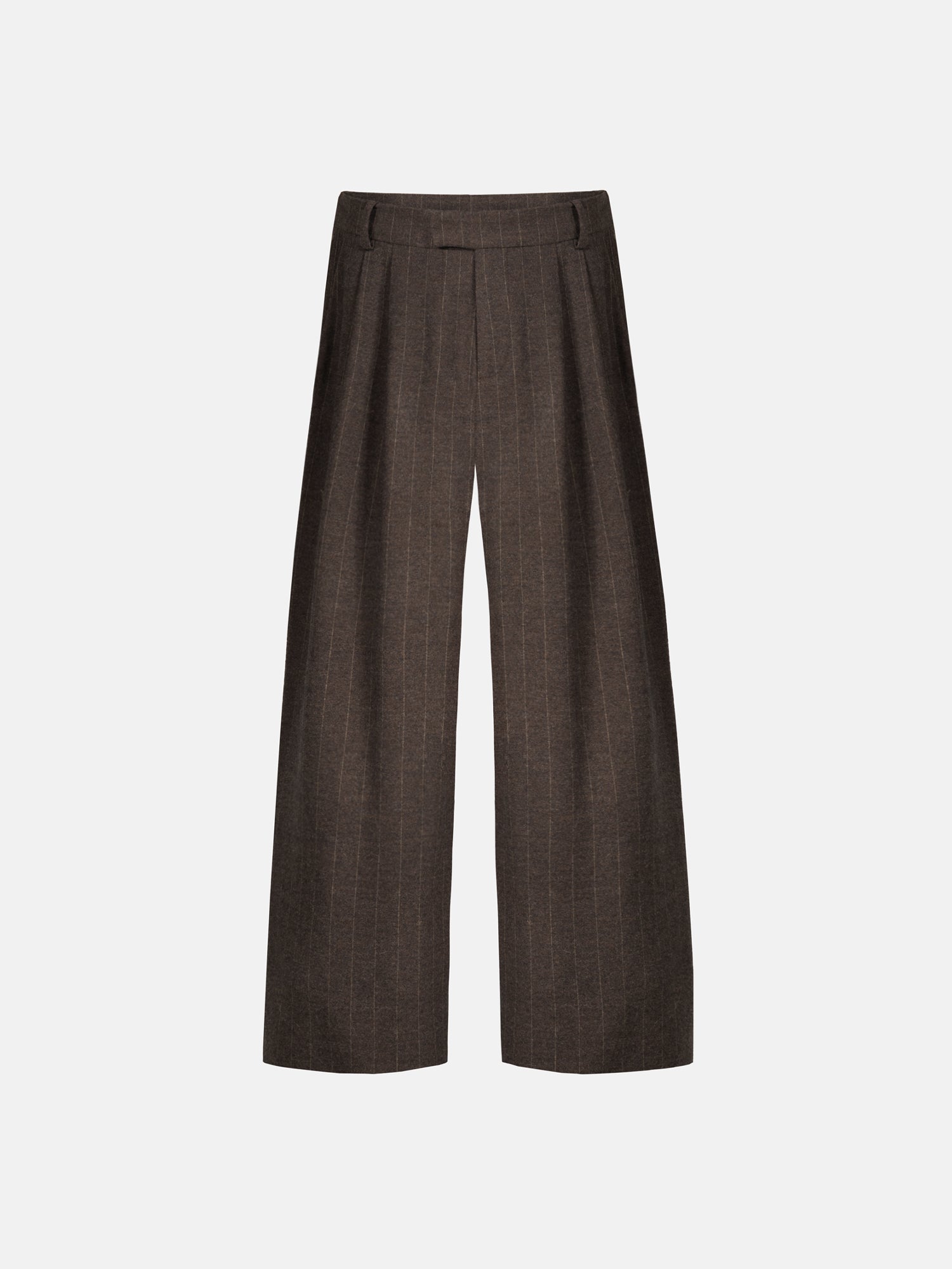PINSTRIPE PLEATED PANTS - BROWN-Fineriform