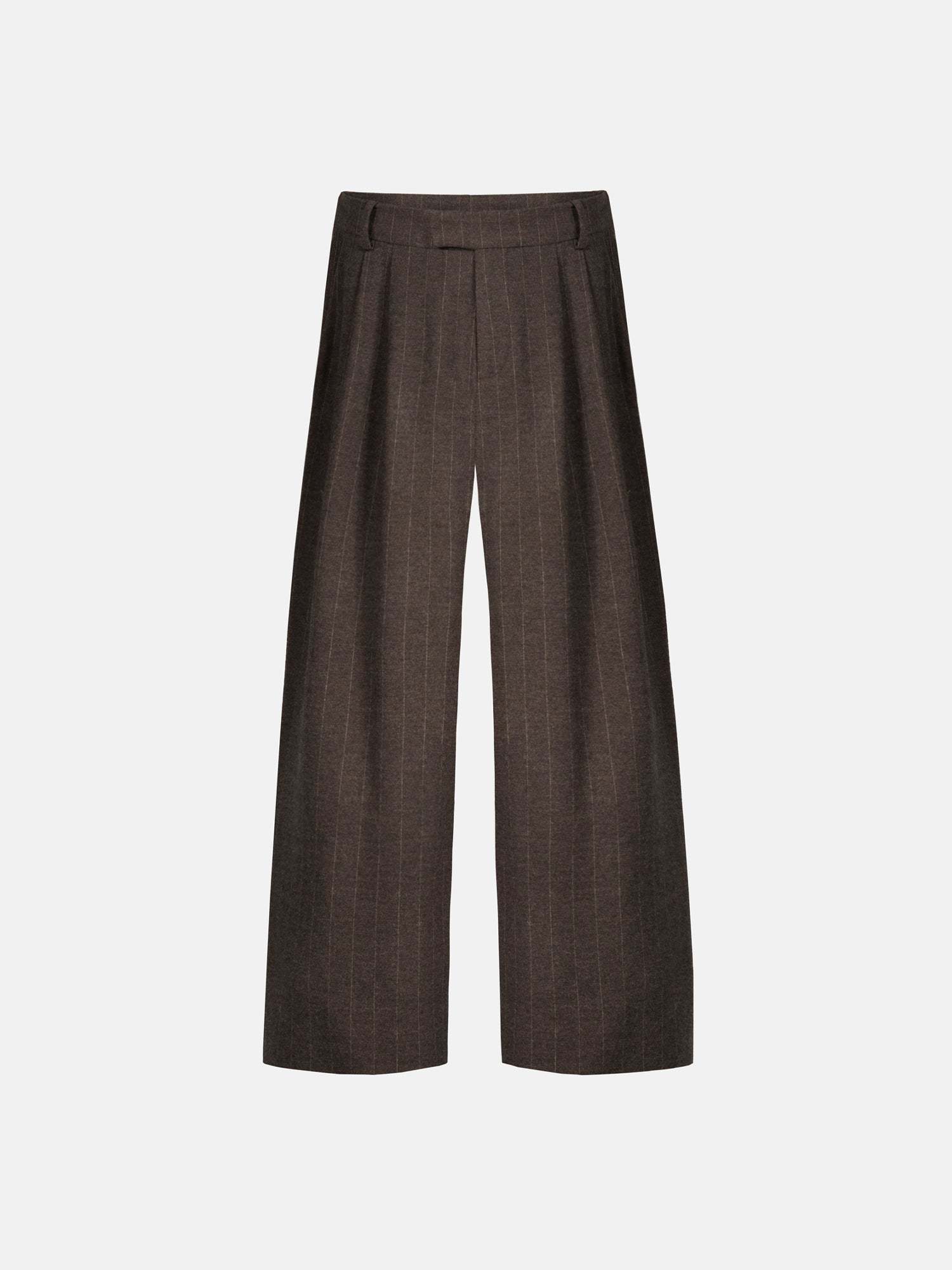 PINSTRIPE PLEATED PANTS - BROWN-Fineriform