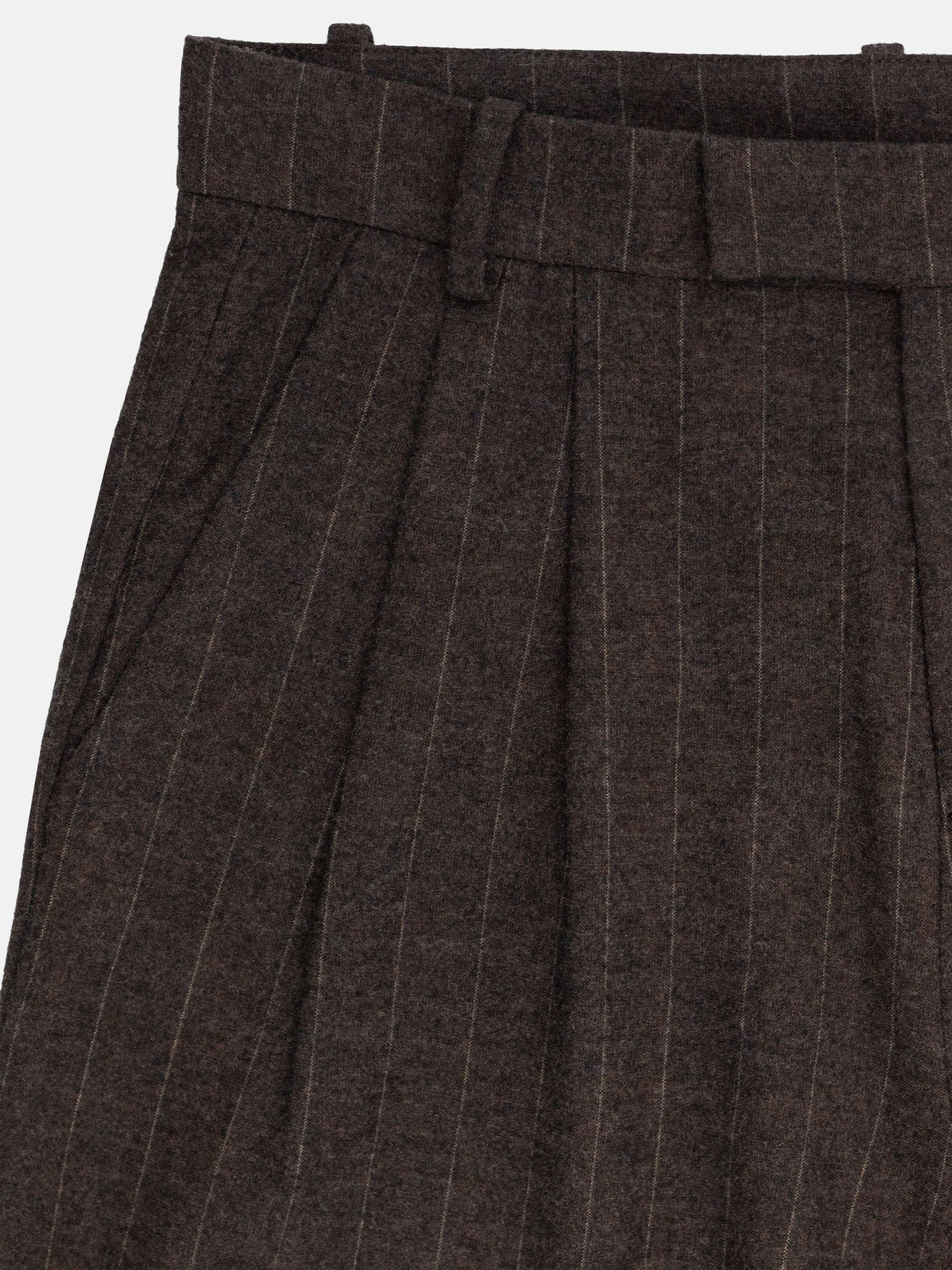 PINSTRIPE PLEATED PANTS - BROWN-Fineriform