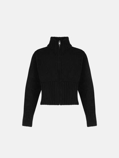 ZIP CARDIGAN - BLACK-Fineriform