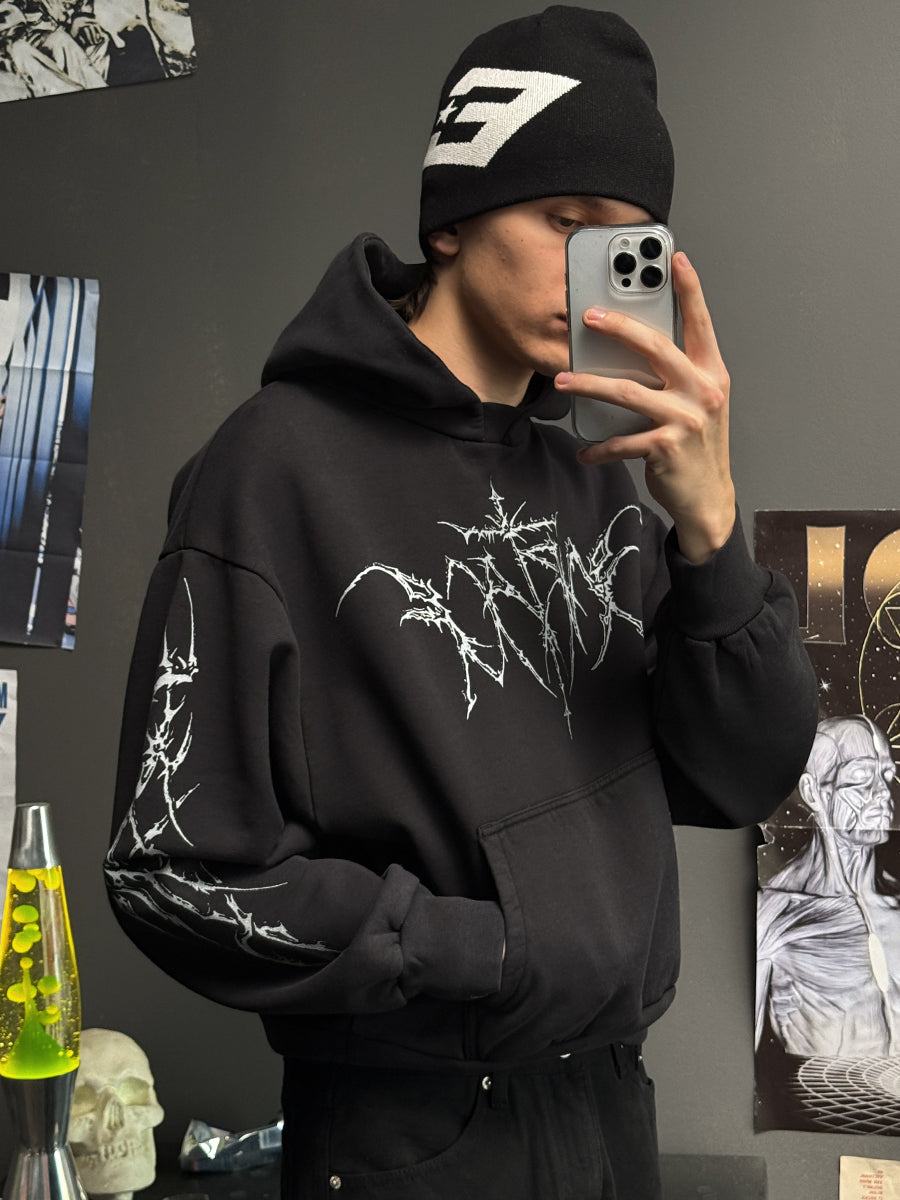 TRIBAL HOODIE - VINTAGE BLACK-Fineriform