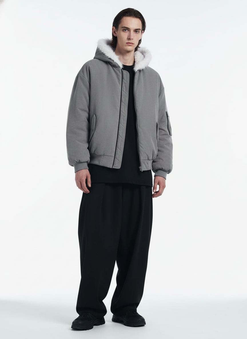 Oversized Reversible Fur Hooded Jacket - 2544-Fineriform