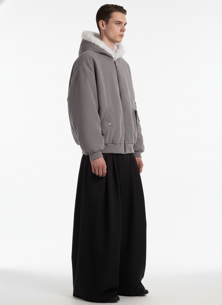 Oversized Reversible Fur Hooded Jacket - 2544-Fineriform