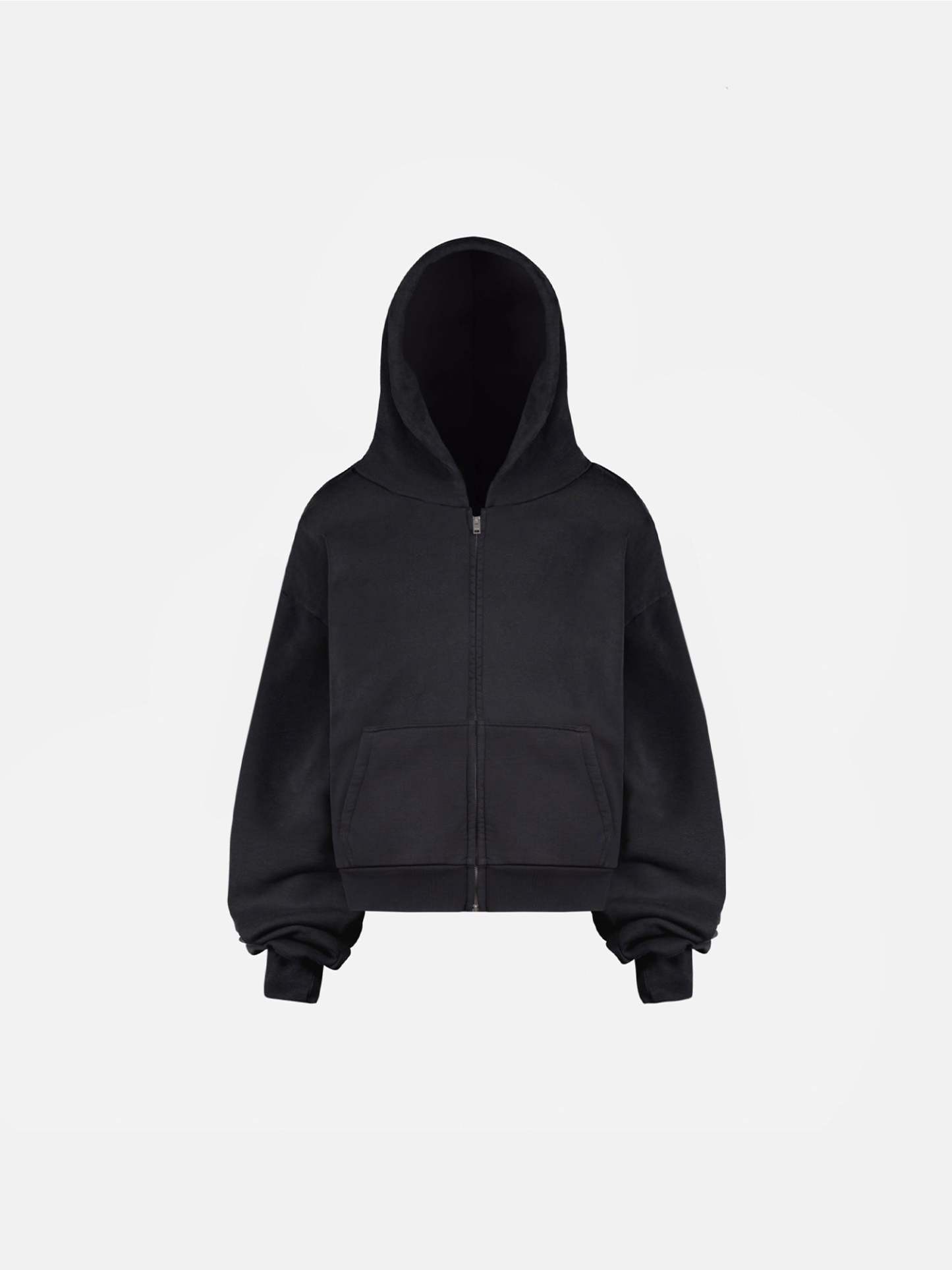 THE BLANC ZIP HOODIE - VINTAGE BLACK-Fineriform