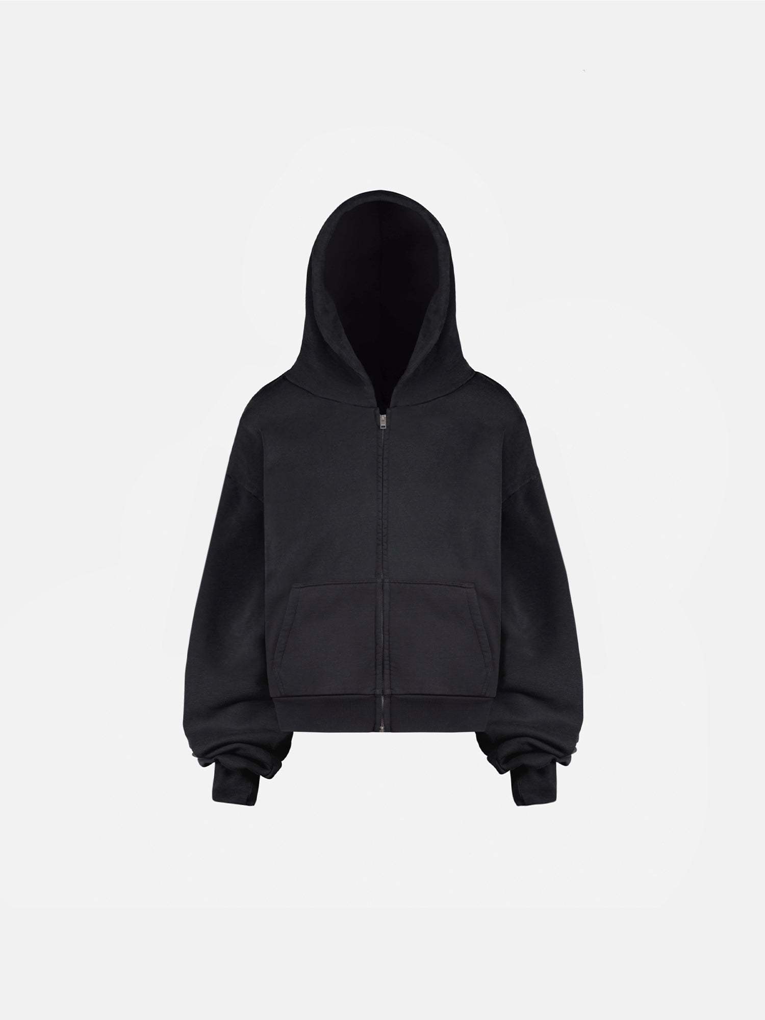 THE BLANC ZIP HOODIE - VINTAGE BLACK-Fineriform