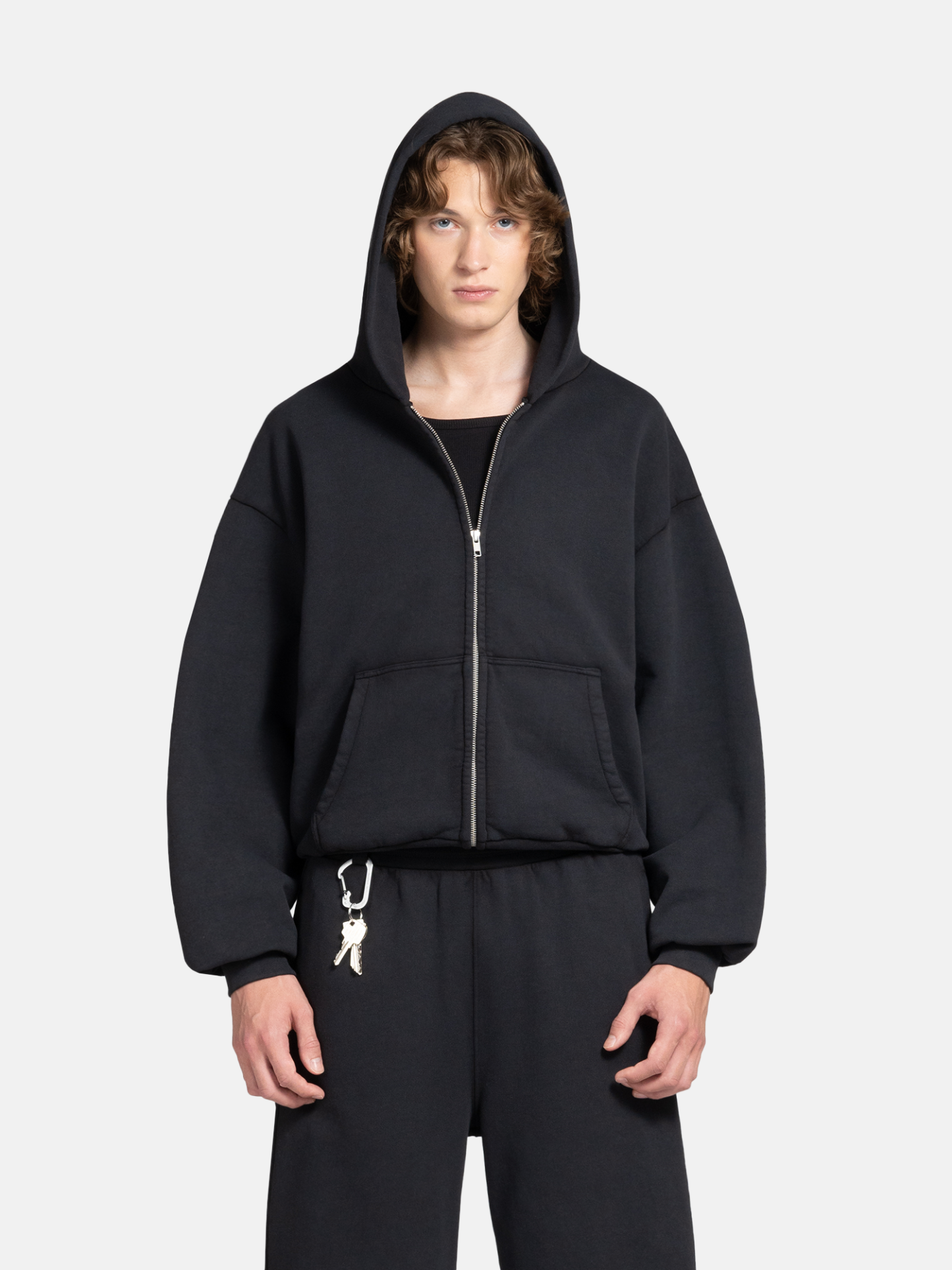 THE BLANC ZIP HOODIE - VINTAGE BLACK-Fineriform