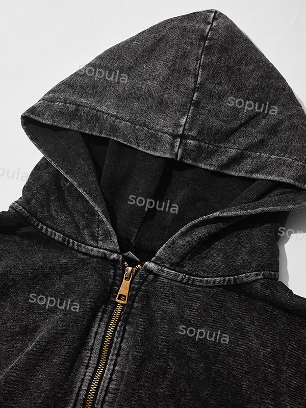 Sopula Vintage Warzone Peace Club Graphic Washed Zip-Up Hoodie-Fineriform