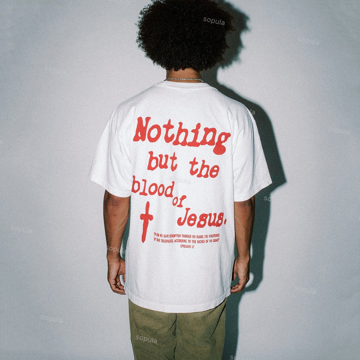Sopula Nothing But The Blood Of Jesus Print T-Shirt-Fineriform