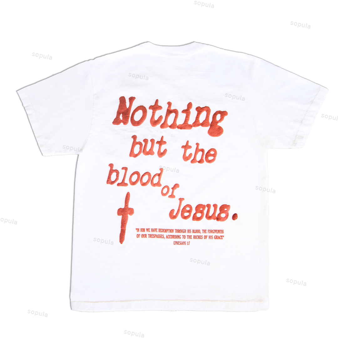 Sopula Nothing But The Blood Of Jesus Print T-Shirt-Fineriform