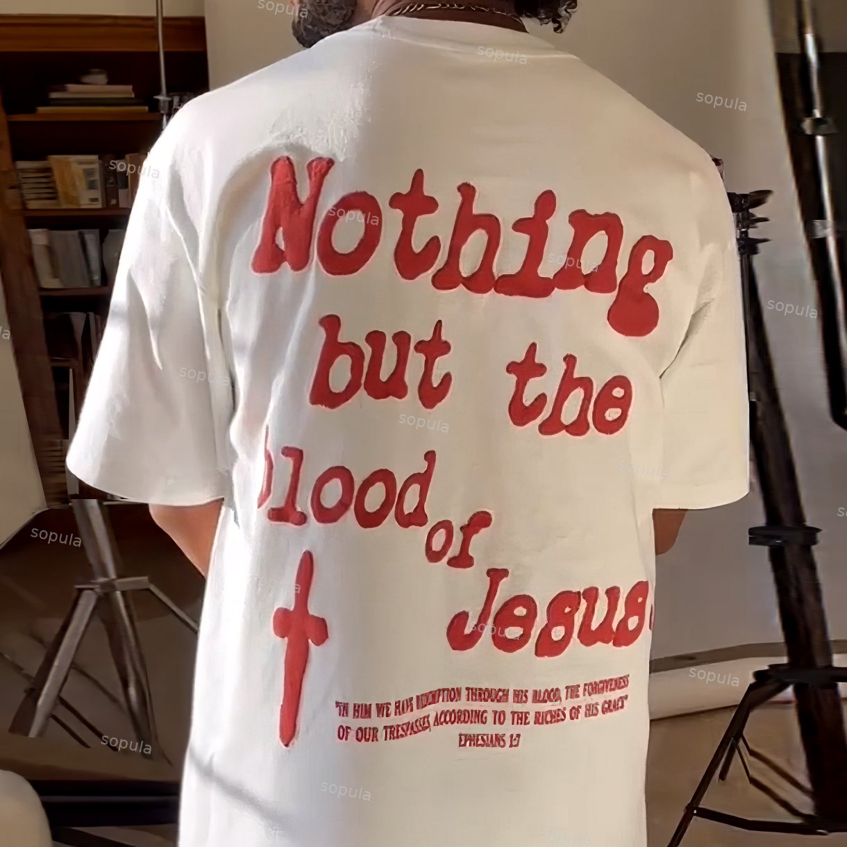 Sopula Nothing But The Blood Of Jesus Print T-Shirt-Fineriform