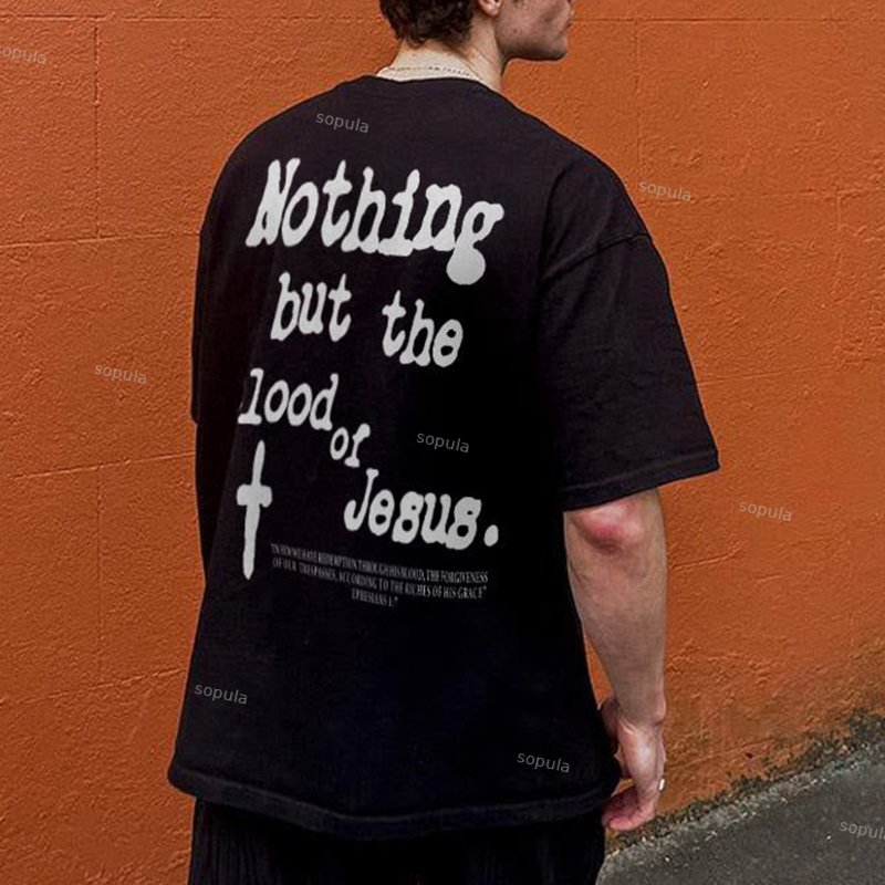 Sopula Nothing But The Blood Of Jesus Print T-Shirt-Fineriform