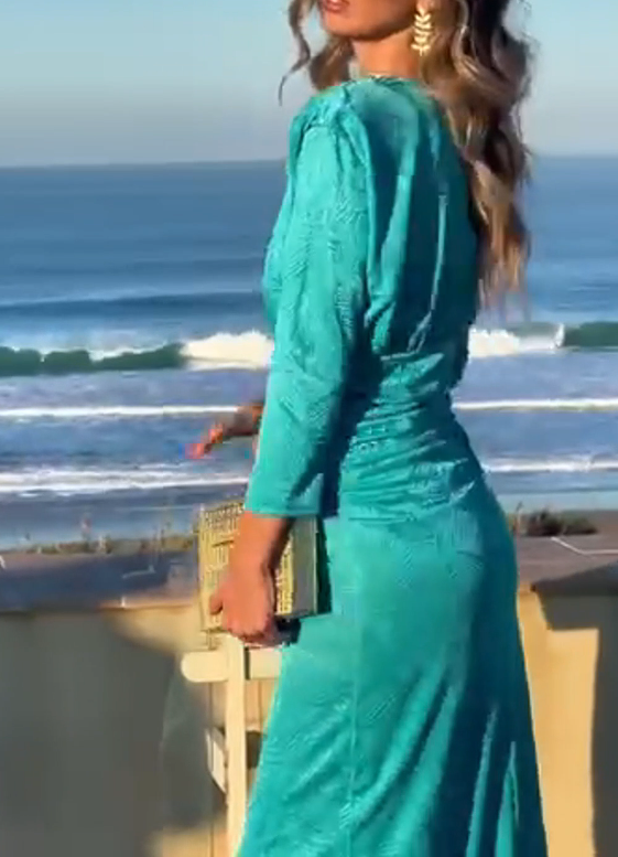 Lake Blue Hidden Pattern Jacquard Dress