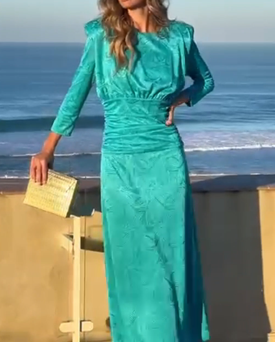 Lake Blue Hidden Pattern Jacquard Dress