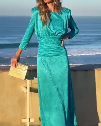 Lake Blue Hidden Pattern Jacquard Dress