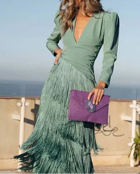 Sage Fringe Dress