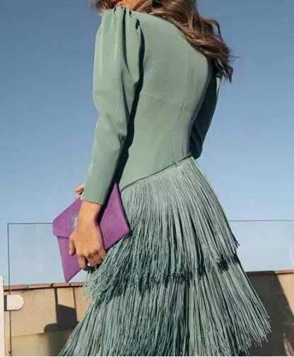 Sage Fringe Dress