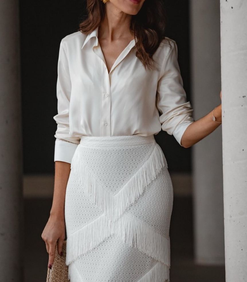 Satin Tassel Knit Skirt Set