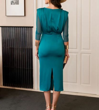 Petrol Green Midi Dress with Padded Shoulders