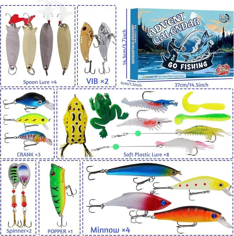 š£ Advent Calendar 2025 Fishing Lure - 24 Days Christmas Countdown Fish Tackle Set