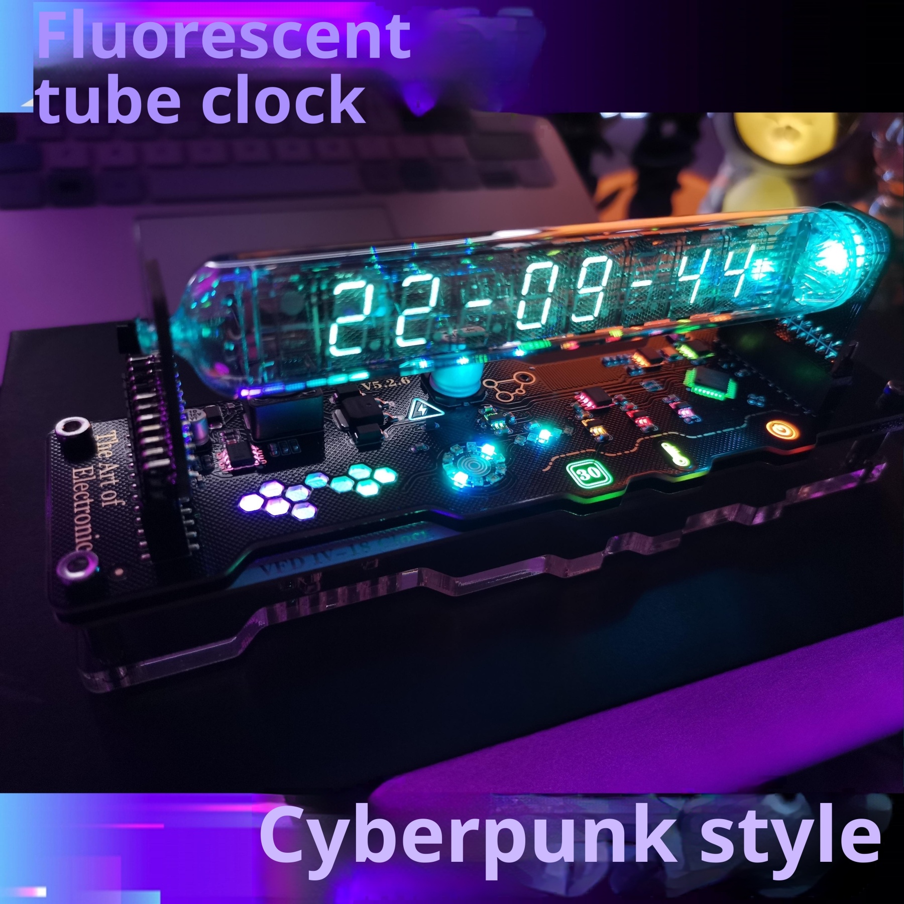 Cyberpunk style, creative technology clock ornaments, desktop fluorescent tubes