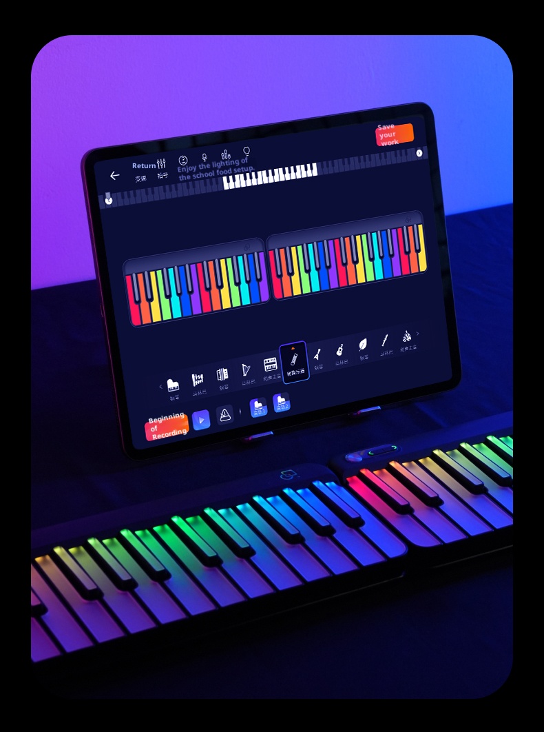 Portable singing and playing keyboard, intelligent automatic transmission for learning, rainbow electronic keyboard