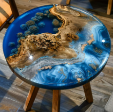 Resin Amber Landscape Table, North American Black Walnut Tea Table, Resin River Table