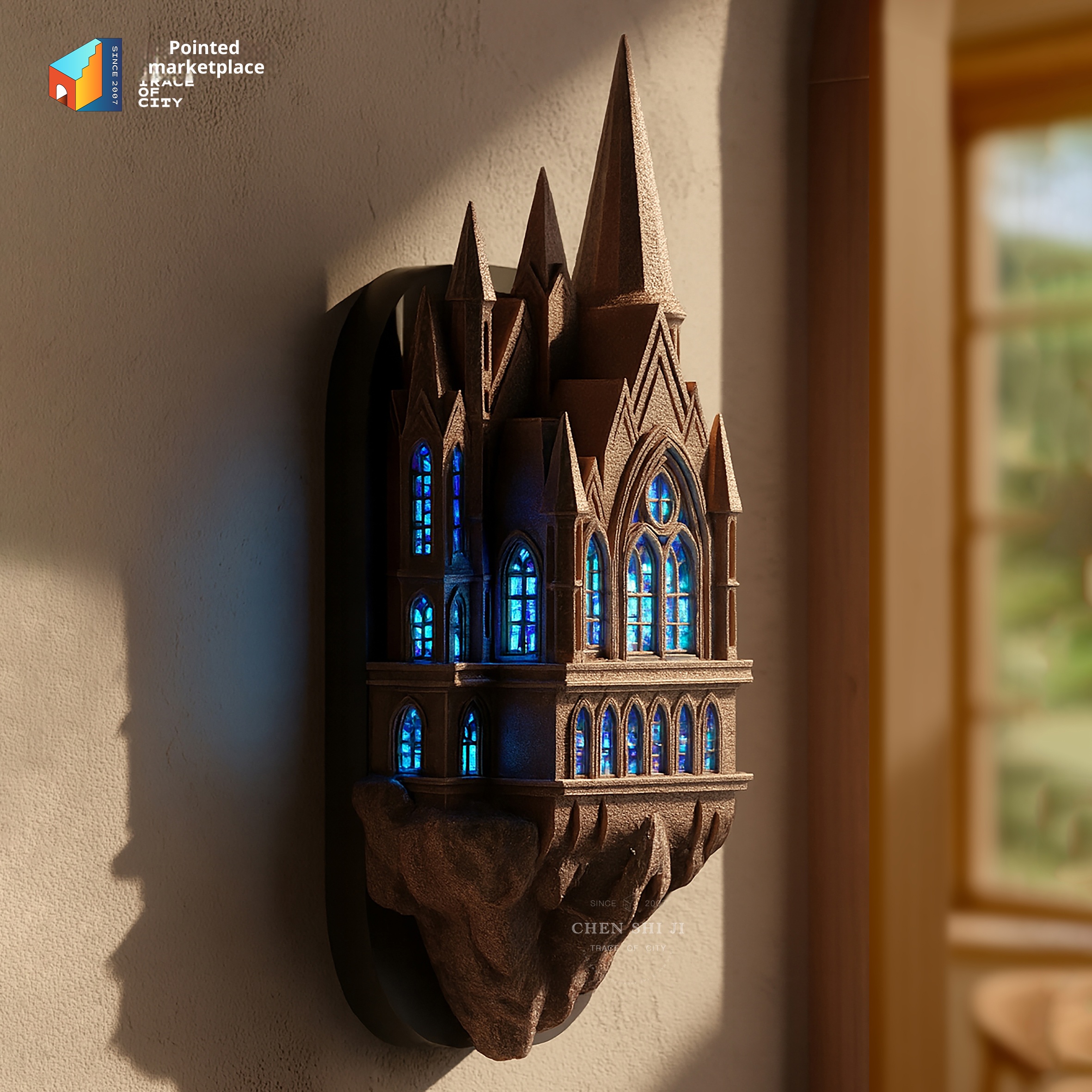 Bedroom architecture, ancient castle wall lights, retro corridor magic atmosphere decorative lights